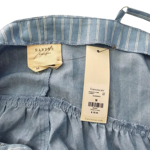 Harper Heritage Blue Cotton Embroidered Baby Doll Tank Size M - Picture 3 of 4